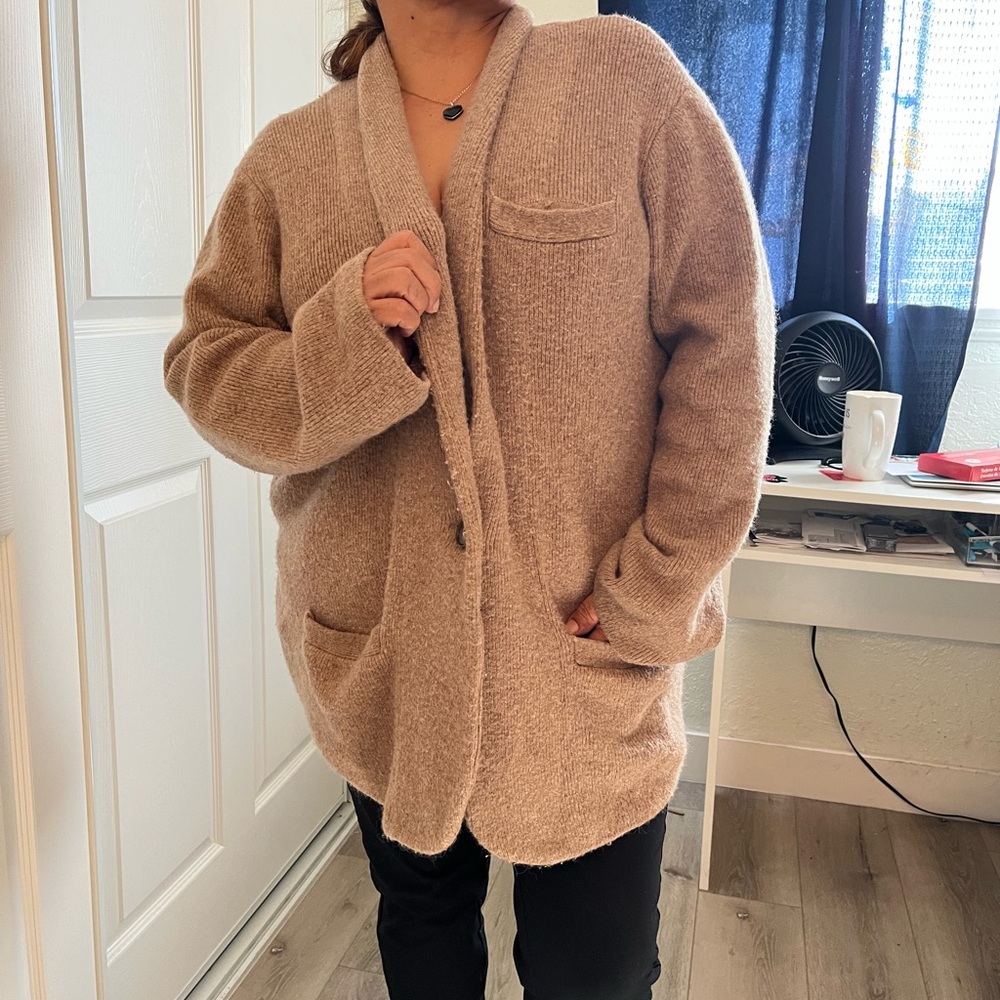 J.Crew Wool Alpaca Blend Open Front Cardigan Sweater XL | Camel Brown - Picture 12 of 14